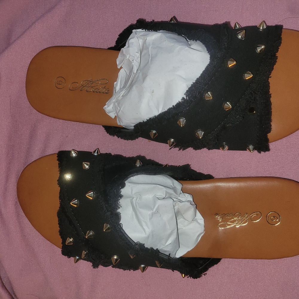 Black Sandals with Gold Studs